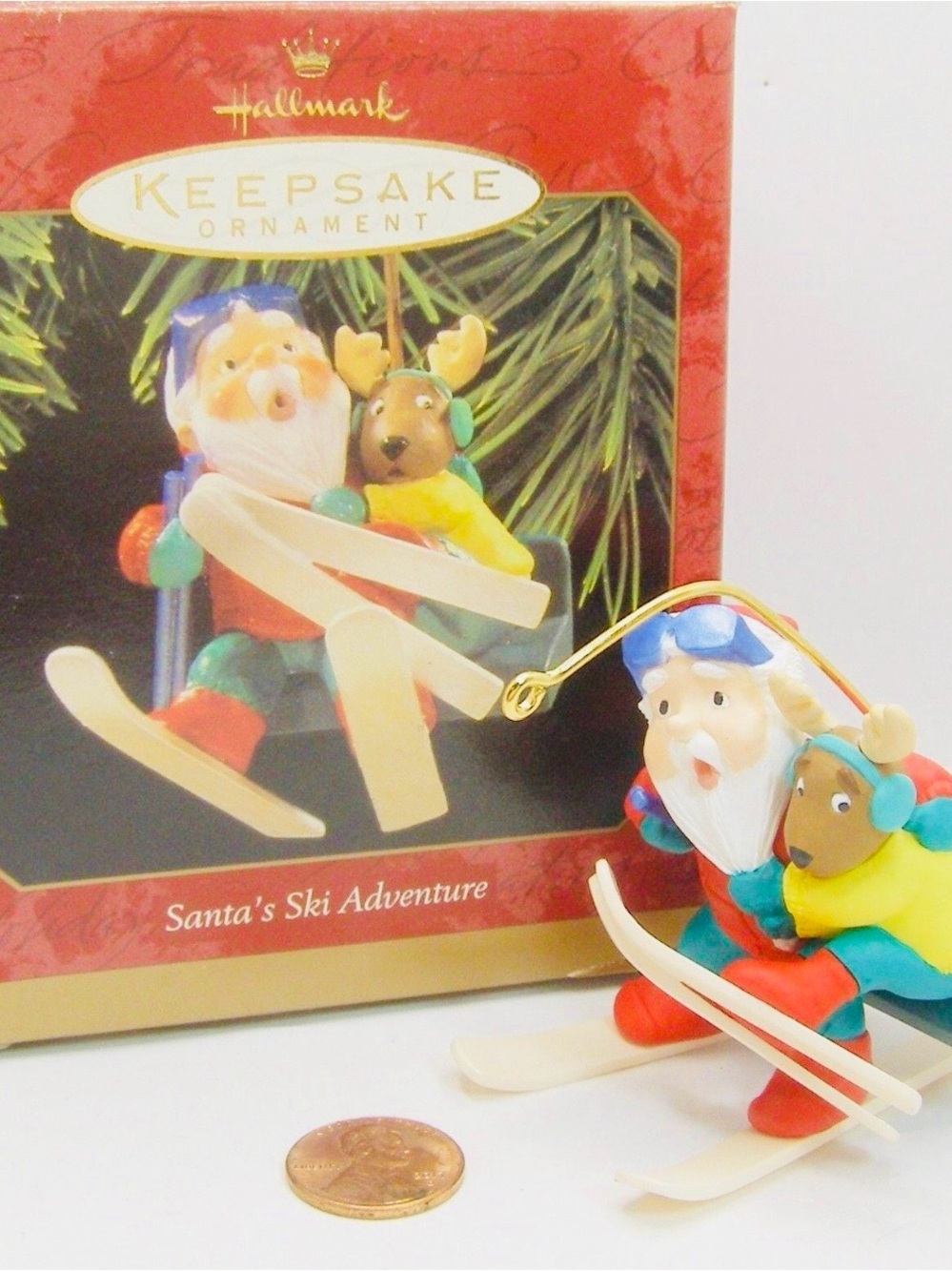 1997 Hallmark Keepsake Santa's Ski Adventure Ornament - Multicolor